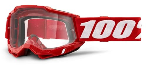 100% MÁSCARAS Unisex Erwachsene Accuri 2 Goggle Red-Clear Lens Brille, Neon/Rot (Mehrfarbig), Einheitsgröße