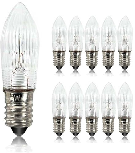 Luxvista 3W E10 12V Ersatzbirnen Lichterkette Spitzkerze 12V Glühbirnen Dimmbar Warmweiß 2800K Kleinschaftkerze Ersatzbirnen für Lichterketten Schwibbögen Kerzenbrückenlichter Schwibbogen (10er Pack)