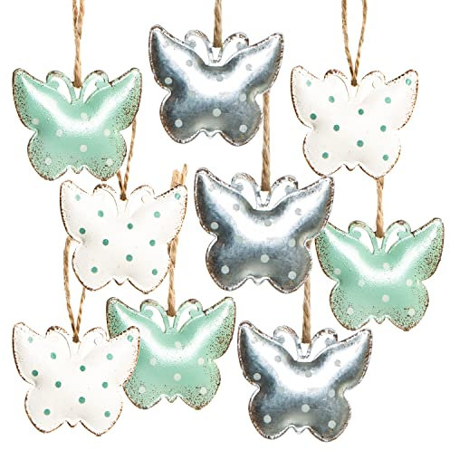Logbuch-Verlag 9 Schmetterlinge Ostern Metall Anhänger Deko Frühling Sommer Metallanhänger Silber weiß grün 4 cm