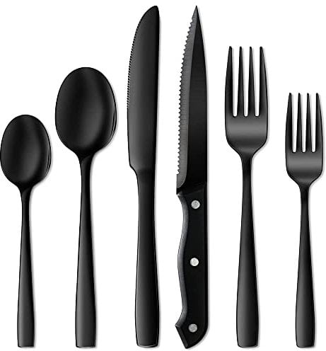 GMAXT Juego de cubiertos para 6 personas, 36 piezas, acero inoxidable, incluye cuchillo, tenedor, cuchara, cuchillo de carne, pulido espejo, apto para lavavajillas…