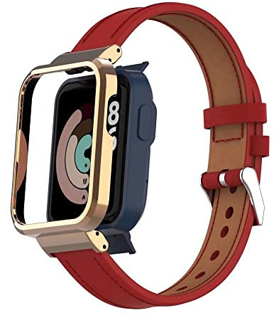 T-BLUER Compatibile con Xiaomi Mi Watch Lite/Redmi Watch Lite Bracciali,Accessori per Cinturino in Pelle di Ricambio con Telaio in Metallo per Redmi Watch Lite Fitness Tracker,Rosso