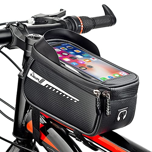 BOBILIFE Bike Front Frame Phone Holder Bag - Bicycle Waterproof Top Tube Cycling Phone GPS Mount Pouch Bag Compatible for iPhone Galaxy Cell Phones Under 7’’