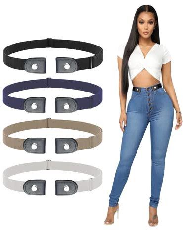SWAUSWAUK Gürtel ohne Schnalle x 4pcs - Schnallenfreier Gürtel Damen Herren, Elastischer Gürtel ohne Schnalle