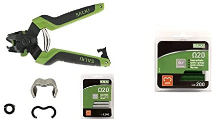 SALKI Pack Grapadora Cercas con Cargador FSK20C - Grapadora para Vallas con Cortador de Alambre Incorporado de hasta 3mm de Espesor & salki 0111420 Caja de Grapas, Verde, L, Set de 200 Piezas