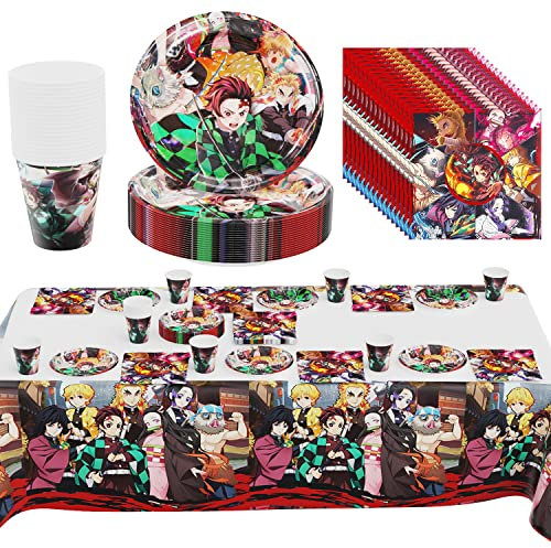 Kit de Fête d'anniversaire 61 pcs, Vaisselle de Fête, Nappe, Assiette, Tasse, Serviette Papier, Soirée à Thème, Fournitures de Fête d'anniversaire pour Enfants