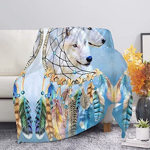 Belidome Wolf Dreamcatcher Kinderdecke, warmer Überwurf für Sofa, Couch, Wohnzimmer, Bett, bequem