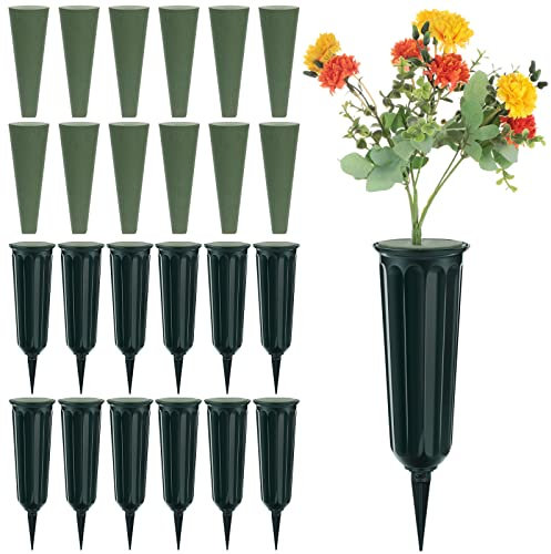 12 Packungen Friedhofsvasen mit Spikes Schaumstoff Gedenkvase mit Pfahlen Grabstein Blumensattel Blumenhalter für Gedenkfriedhofsdekorationen Kegelvase für Blumen Grabzubehör