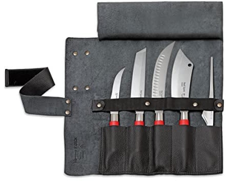 F.DICK Leder-Rolltasche Red Spirit (5-teilig, schwarz, Inhalt: Ausbeinmesser, Tanto, Zerlegemesser, Kochmesser, Büffet-Pinzette) 8176800-01