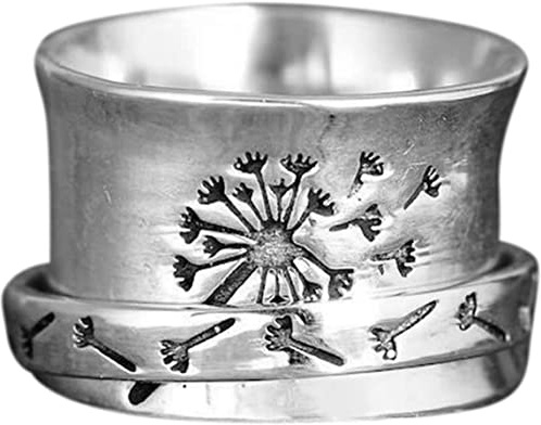 PORUTE RingsSpinning Pusteblume Ring Vintage Kreative Gravur Girlande Ring Exquisite Handwerk Ringe Herren Ringe Damen Ringe