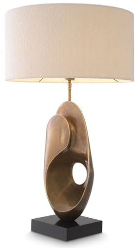 Casa Padrino Luxus Tischleuchte Vintage Messing/Schwarz/Creme Ø 50 x H. 83 cm - Schreibtischleuchte mit rundem Lampenschirm - Luxus Tischleuchten - Luxus Schreibtischleuchten - Luxus Leuchten