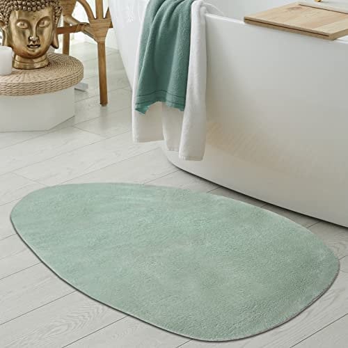 Teppich-Traum Waschbare Badezimmer Duschvorleger-Teppiche • runde Ecken & schön weich • grün, 60x100 cm Oval