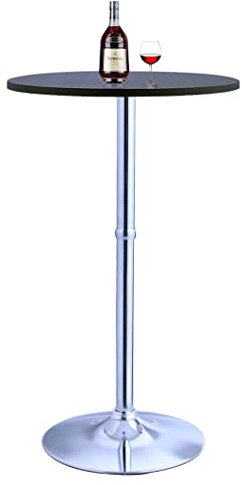 Duhome Mesa alta de MDF, mesa de bar redonda, 60 cm, con estructura de acero, para cocina, salón, balcón, jardín, color negro