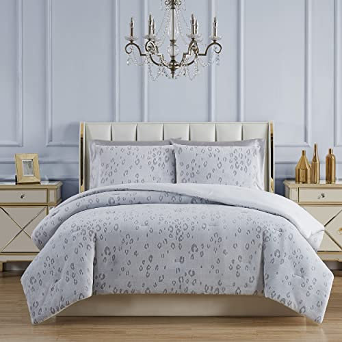 Juicy Couture Bettwäsche-Set für Doppelbetten – Valentina Leopard 2-teilig, maschinenwaschbar, 100 % Polyester, Weiß