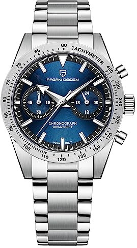 Pagani Design 1766 Herrenuhr Chronograph Edelstahl Gehäuse 40mm VK64 Quarz 100m Wasserdicht, 1766 Blau, Klassisch