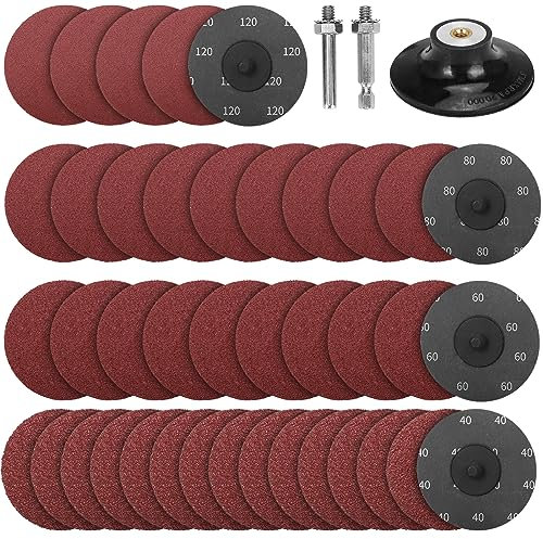 SI FANG 40Pcs 3 Inch Roll Lock Sanding Disc 40/60/80/120 Grit Quick Change Discs, 1/4'' Pad Holder Accessories, Surface Conditioning Finish Grinding Burr Rust Removal