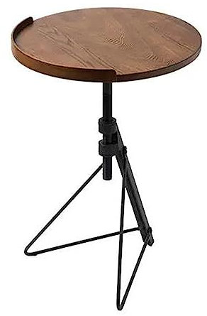 Kaffee-Endtisch Höhenverstellbarer runder Couchtisch, kleiner Couch-Snack-Beistelltisch mit neigbarem Brett, faltbarer Sofa-Nachttisch-Laptopständer, mit Holztischplatte und dreieckigen Metallbeinen B