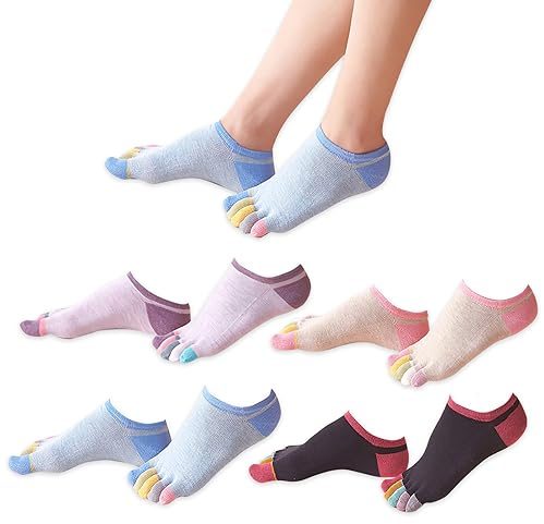 CLDURHGE 4 Paare Damen fünf Finger Zehen-Socken, Zehensocken, Damen-Knöchelsocken für Pilates, Zehensocken Fünf Finger aus Baumwolle Sneaker mit Zehen Sneaker