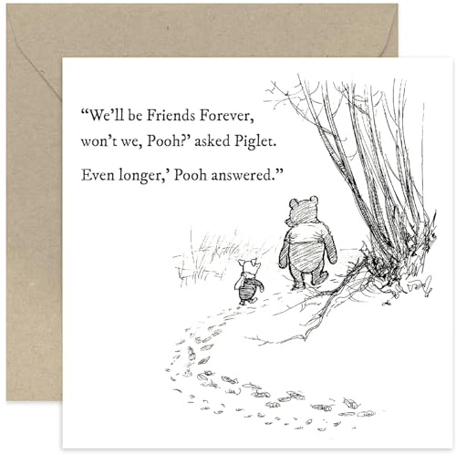Niedliche Winnie Puuh Karte für Freunde zum Geburtstag – We'll Be Friends Forever Freundschaftskarte für Bestie – Thinking of You Karte für Freund | Blanko-Umschlag innen