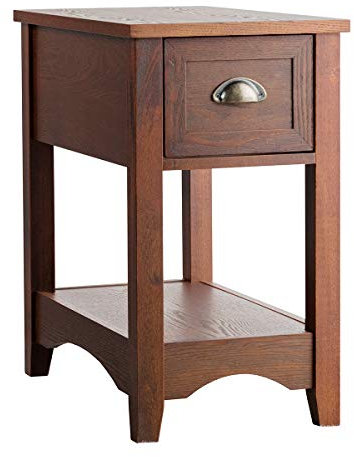 LIFEZEAL Mesilla de Noche de Madera, Mesa Auxiliar con 1 cajón de sofá con Patas de Madera de Hevea, Mesita de Noche de diseño Vintage, para salón, Dormitorio (33 X 56 X 58,5 cm, Cereza, 1)