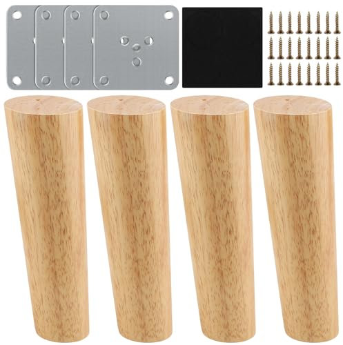 Pieds de Meuble,4 Pieds de Meuble Bois de Rechange 15cm Pieds de Canapé Bois avec Plaque de Montage Vis et Tapis antidérapant Pieds de Meuble Bois Incliné pour Lit Armoire Tables et Chaises(Cylindre)