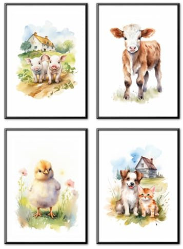 generisch MJ-Graphics - Poster Set Bauernhof für Kinderzimmer & Spielzimmer | 4 Wandbilder Din A4 extra dickes Posterpapier - Wanddeko ohne Bilderrahmen