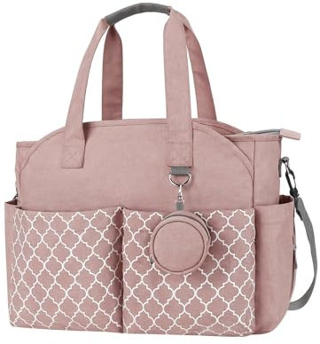 Perfeclan Baby Changing Bag with Bottle Holder - Waterproof Nappy Tote, Large Shoulder Bag for Women, Ladies - Adjustable, Pink
