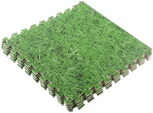 60 x 60cm 4PCS Lawn Effect Jigsaw Interlocking Floor Mats Soft Foam Exercise Floor Play Mats, Interlocking Puzzle EVA mat tiles Waterproof For Gym Fitness Garage Home Office Workouts Yoga