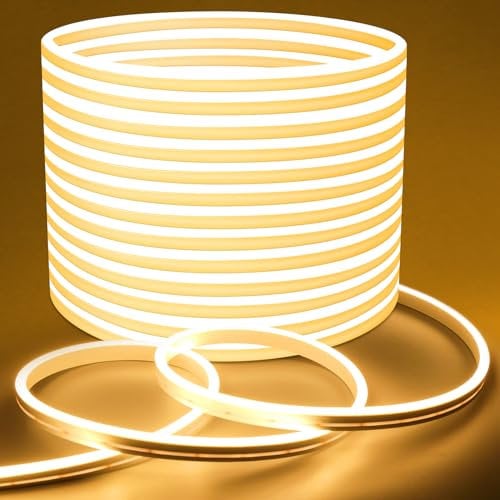 Lamomo LED Strip Light 15m, Dimmable Warm White Led Strip Lights for Bedroom, 3000K Waterproof 24V Flexible Neon LED Rope Lights for Living Room Kitchen Indoor Outdoor DIY Decor