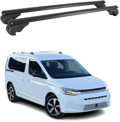OMAC Dachträger für VW Caddy 2020-2026 Aluminium 2X Schwarz | TÜV/DIN 75302:2019 geprüft, Abschließbar, bis 75 kg Traglast, Querträger, Grundträger