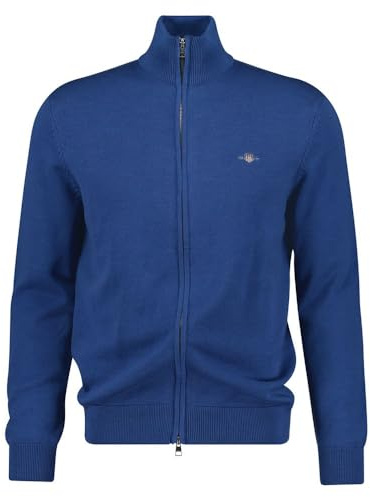 GANT Men's Casual Cotton Zip Cardigan Sweater, Blue (Vintage Blue), M