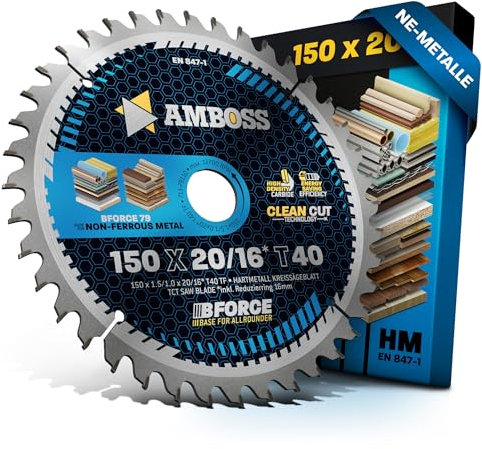 HM Kreissägeblatt 150x20 16 Z40 Trapez-Flachzahn für Aluminium. AMBOSS WERKZEUGE® Sägeblatt 150mm +Reduzierring 16 20mm. 150x20 150x16 komp. zu BOSCH GB 1923. GKS 12 V. 46. PKS 18 LI. 46. 48. 416