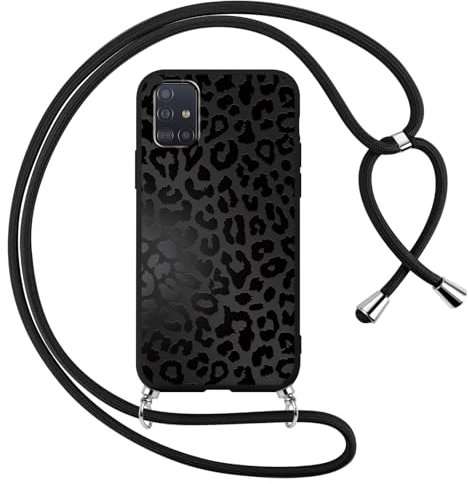 Foonary Handyband Hülle mit Band für Samsung A51 4G 6,5 Handyhülle, Leopard Design Kette Necklace Case mit Kordel zum Umhängen Silikon Bumper Kratzfest Cover Schnur für Samsung Galaxy A51 4G