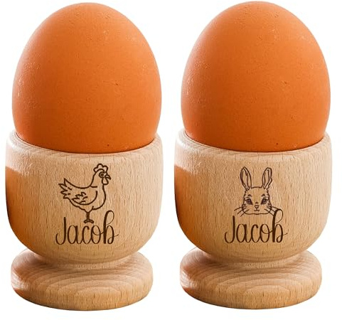Personalised Egg Cup with Name & Bunny Engraved Easter Gift for Kids 1st Easter Gift Engraved Wooden Egg Cup Dippy Egg Cup for Kids Easter Egg Cup for Children (2 Egg Cups)