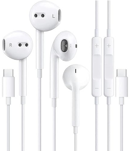 2 Pack Écouteurs USB C, Écouteurs USB Type C, Intra Auriculaires avec Micro et contrôle du Volume pour iPhone 15, Samsung S23/S22/S21, Huawei P40/P30, Xia0mi, Google Pixel, OnePlus, Android et Autres