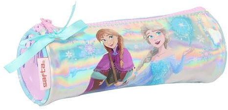 Safta Frozen Cool Days - Estuche Redondo Escolar, Estuche Infantil, Estuche Niño, Ideal para Niños de 5 a 14 Años, Cómodo y Versátil, Calidad y Resistencia, 20x7 cm, Color Violeta/Celeste