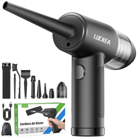 LUCKEA Druckluftspray Elektrischer Staubgebläse mit 3 Gang - 2-in-1 Druckluftspray Handstaubsauger 6000 mAh Akku, Air Duster für Laptop, Tastatur, Elektronik, Haushaltsreinigung