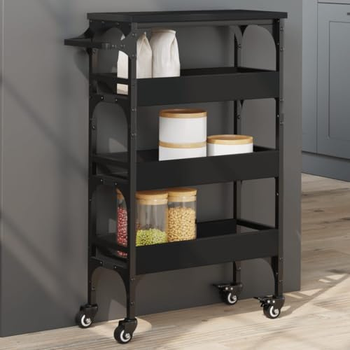 TEHTX7 Servierwagen, Barwagen, Küchenwagen, Getränkewagen, für Küche, Bar, Esszimmer Schwarz 53x20x76 cm Holzwerkstoff