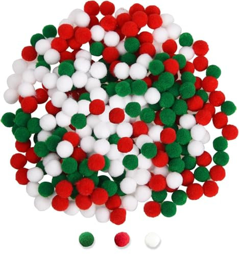 500 Stück Pompons 10 mm Pompons zum Basteln, Flauschigen Plüschbälle Filzkugeln Deko, DIY Kreativen Dekorationen für Weihnachten & Geburtstag & Hochzeit Party Dekorieren (Rot, weiß, grün)