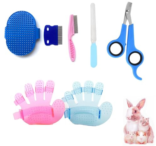 Rabbit Grooming Kit - 7 Piece Durable & Practical Brush Kit, Bunny Nail Clipper, Easy-To-Use Pet Combs, Suitable For Grooming & Cleaning Guinea Pig