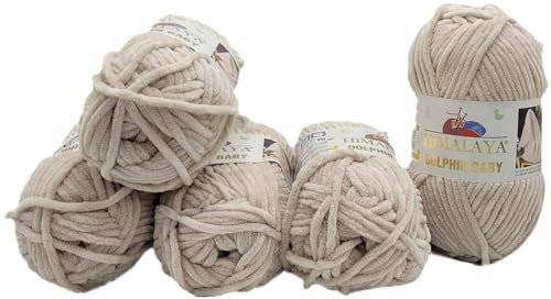 Ilkadim Export 5 x 100 Gramm Himalaya Dolphin Strickwolle, Babywolle einfarbig, 500 Gramm Wolle Strickgarn Super Bulky (hellbeige 80342)