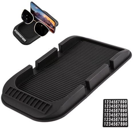 Wogomz Tappetino antiscivolo per cruscotto auto, supporto per telefono cellulare, a doppia scanalatura, antiscivolo, con targa, multifunzione, per tutti gli smartphone