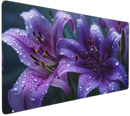 Mouse Pad for Office Work, Gaming Mouse Pad Desk Pad, Extended Mouse Mat, Stitched Edges Mousepad, Washable Large Mouse Mat, Keyboard Pad,Gaming Mouse Mat 31.5x15.7x0.12 inch, Lily Purple Y-5667