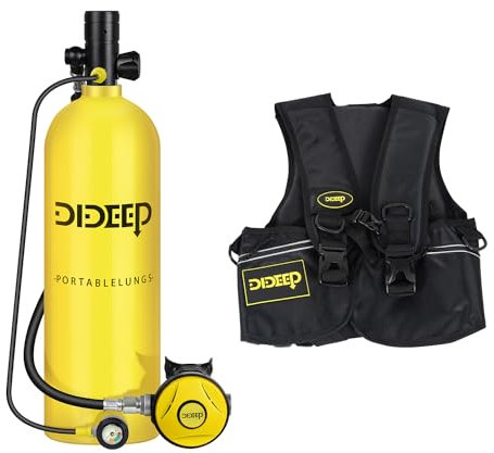 DIDEEP Équipement de réservoir de plongée, Bouteille de gaz de plongée, Bouteille d'oxygène de 2 L, Ensemble de 2 pièces (Jaune)