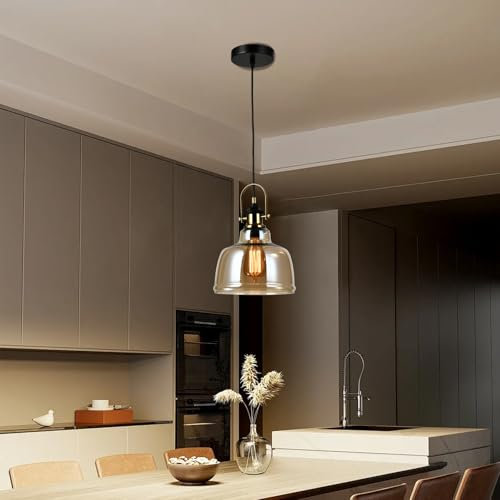 LQWELL® Modern Pendelleuchte Hängeleuchte E27, Minimalist Industrie Pendellampe Vintage Hängelampe für Küche Wohnzimmer Schlafzimmer Esszimmer Cafés, Glasabdeckung Kronleuchter Deckenlampe, Kupfer