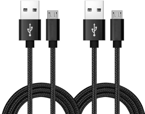Micro USB Kabel, [2Pack] 1,8M Android Ladegerät, Nylon geflochtenes Micro USB Ladegerät, High Speed USB 2.0 A zu Micro B Ladekabel Universal für HTC, S6, Kindle, Android und mehr (Schwarz, 1,8M)