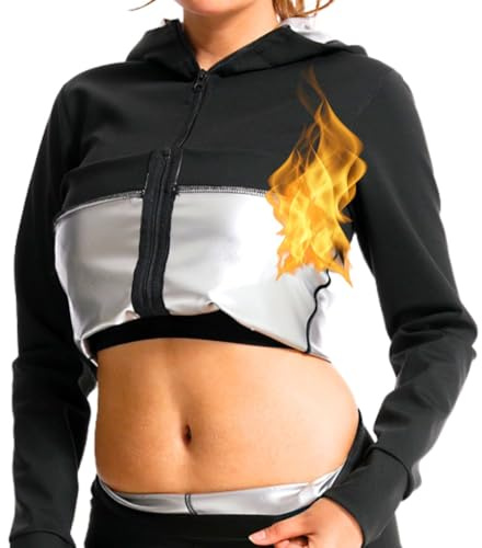 Chaqueta Top Sauna Suit Sudadera Sudar Adelgazante Reductoras Capucha Bolsillos Cremallera Manga Larga Ejercicio Ropa Deportiva Entrenamiento Mujer