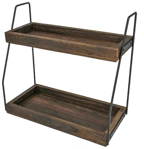 XUDREZ Kaffee Organizer, 2-stöckig Kaffeebar Zubehör Organizer Holz kaffeestation tassenregal, Küchenorganizer Gewürzregal Holz Gewürzaufbewahrung für Küche, Zuhause, Büro