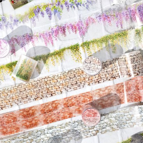 Ta Merry Scrapbooking Zubehör Blumen- und Wand Stickers Ästhetik 6 Rollen Washi Tape Aufkleber Dekoration für Scrapbooking,Alben,Notizblöcke Dekorationen (Walls and Flowers)