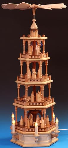 Pyramide 4-Stock elektrisch angetrieben & LED beleuchtet, Schalling Seiffen, 86cm, Christi Geburt -Weihnachtsgeschichte - Feine Handwerkskunst aus dem Erzgebirge