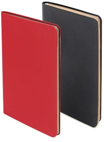 WETLOTE A6 Taschen-Notizbuch, Softcover Journal, Notizbuch mit Geradkorn – 2er-Pack, 58 Seiten 55GSM, Liniert & Kariert für Büro, Schule and Reisen - 8 x 14 cm（Schwarz + Rot）
